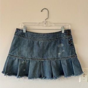 Vintage American Eagle Outfitters Y2K Denim Pleated Micro Mini Skirt Size 8
